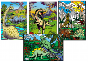 Lot de 4 tableaux pocket dinosaures coloriés